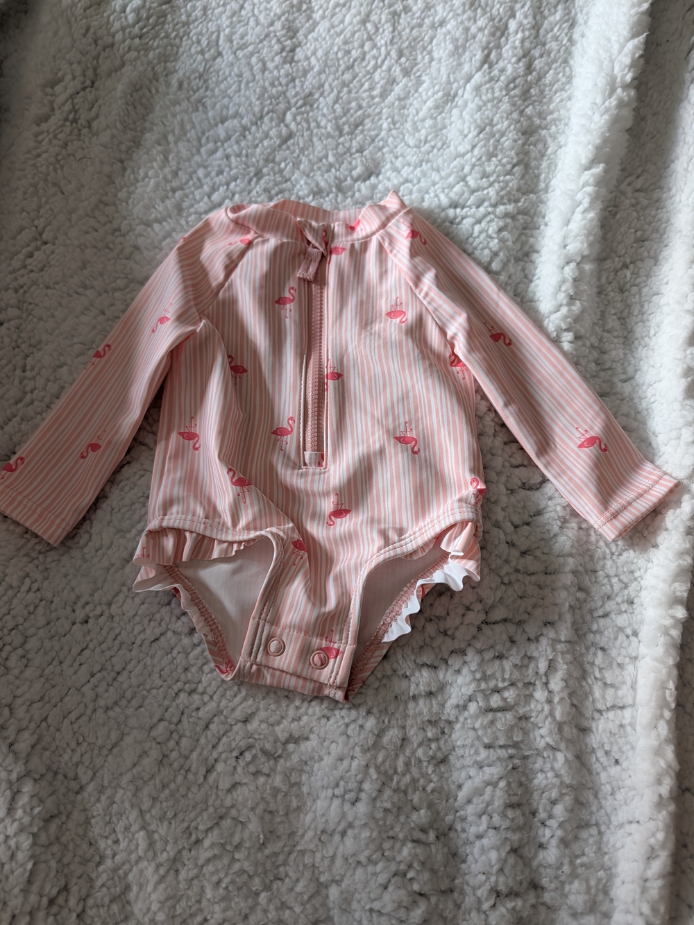 Carter's Pink & White Striped Flamingo Long-Sleeve One-Piece Swimsuit